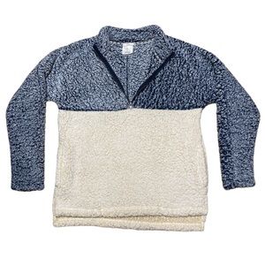 Sherpa Quarter Zip Sweater Women’s M Emily B Color Block Pullover Long Sleeve